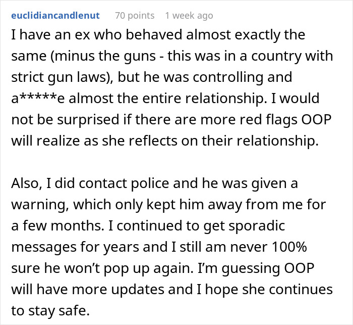 Comment discussing a woman reflecting on her relationship after red-flag argument with controlling boyfriend and fearing for her safety. Comment discussing a woman reflecting on her relationship after red-flag argument with controlling boyfriend and fearing for her safety.