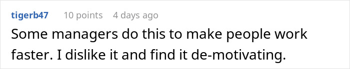 Comment by tigerb47 expressing dislike for managers who make employees message after every client, calling it de-motivating.