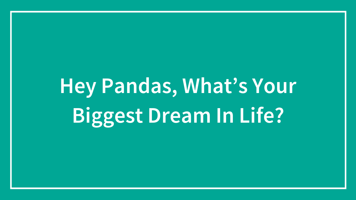 Teal background with white text asking pandas about their biggest dream in life within a simple white border.
