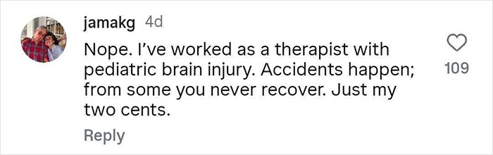 Screenshot of a social media comment discussing risks and brain injury related to a dad throwing 7-year-old son off cliff. Screenshot of a social media comment discussing risks and brain injury related to a dad throwing 7-year-old son off cliff.