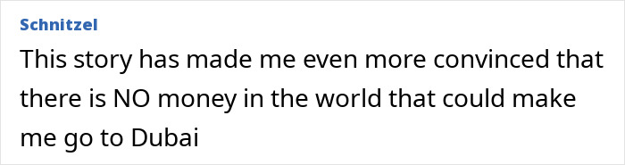 Commenter expressing strong refusal to visit Dubai due to a disturbing model found with broken limbs and spine on roadside. Commenter expressing strong refusal to visit Dubai due to a disturbing model found with broken limbs and spine on roadside.