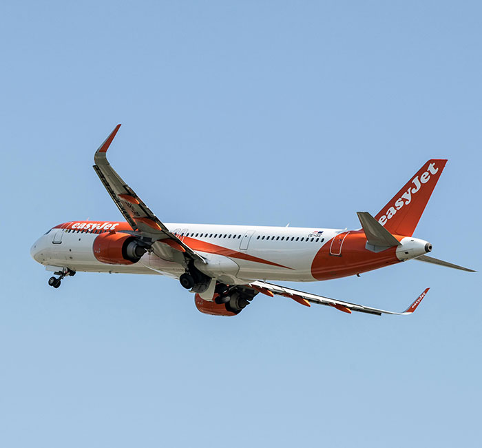 easyJet airplane in flight, representing a man threatening to explode plane mid-flight and passenger intervention easyJet airplane in flight, representing a man threatening to explode plane mid-flight and passenger intervention
