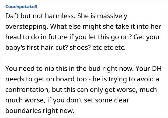 Text post screenshot discussing MIL demanding baby get more Christian name, causing mom to feel uncomfortable.