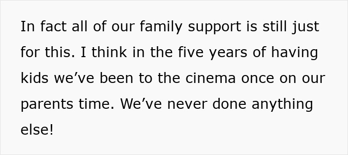 Text discussing family support and limited babysitting, reflecting grandpa skipping babysitting duty for a party weekend. Text discussing family support and limited babysitting, reflecting grandpa skipping babysitting duty for a party weekend.