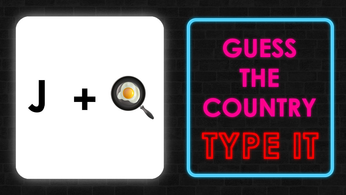 Emoji puzzle with letter J and fried egg in pan challenging geography buffs to guess the country from emoji sets.