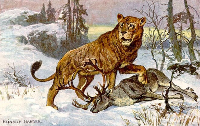 Illustration of extinct animals in a snowy forest, highlighting scientists very close to bringing these extinct animals back.