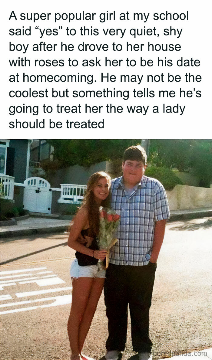 Teen couple in casual clothes with roses celebrating a homecoming date, evoking good old days memories from the 80s.