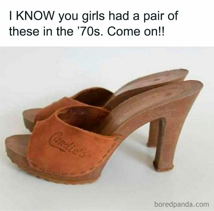 Brown high-heeled wooden clogs popular in the good old days of the 70s and 80s fashion trends.