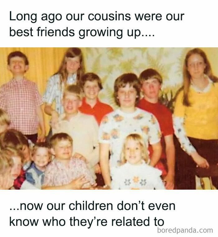 Group of children and cousins smiling together, capturing the nostalgia of growing up in the good old days of the 80s.