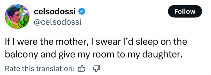 Tweet criticizing a momfluencer for making her autistic daughter sleep on the balcony to use the room as her office. Tweet criticizing a momfluencer for making her autistic daughter sleep on the balcony to use the room as her office.