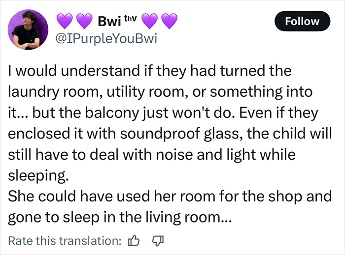 Tweet discussing a momfluencer making her 9-year-old autistic daughter sleep on balcony to use room as office. Tweet discussing a momfluencer making her 9-year-old autistic daughter sleep on balcony to use room as office.