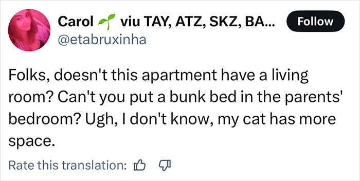 Alt text: Tweet criticizing momfluencer making autistic daughter sleep on balcony to use room as office, highlighting lack of space. Alt text: Tweet criticizing momfluencer making autistic daughter sleep on balcony to use room as office, highlighting lack of space.