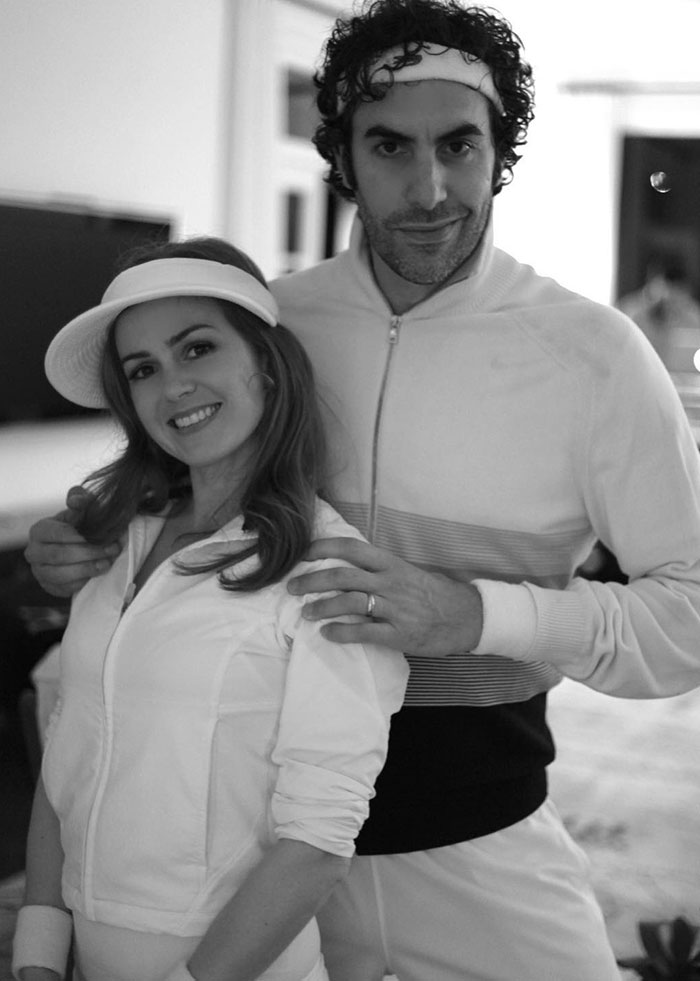 Isla Fisher and Sacha Baron Cohen posing together in sporty outfits before their divorce and marriage update. Isla Fisher and Sacha Baron Cohen posing together in sporty outfits before their divorce and marriage update.