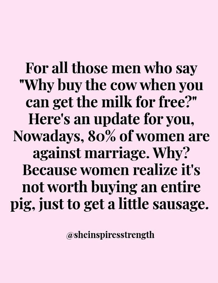 Text quote on a pink background sharing a savage message about marriage reflecting modern views and statistics. Text quote on a pink background sharing a savage message about marriage reflecting modern views and statistics.