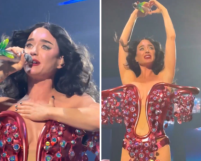 Katy Perry performing on stage, wearing a red jeweled outfit, amid rumors about breakup with Orlando Bloom. Katy Perry performing on stage, wearing a red jeweled outfit, amid rumors about breakup with Orlando Bloom.
