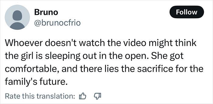 Tweet by Bruno explaining a 9-year-old autistic girl sleeping on balcony as sacrifice for family's future in momfluencer controversy. Tweet by Bruno explaining a 9-year-old autistic girl sleeping on balcony as sacrifice for family's future in momfluencer controversy.