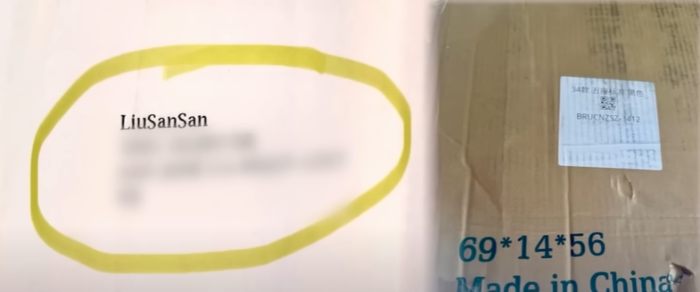 Close-up of dozens of Amazon packages mistakenly delivered for a year to a woman’s home, showing labels and addresses. Close-up of dozens of Amazon packages mistakenly delivered for a year to a woman’s home, showing labels and addresses.