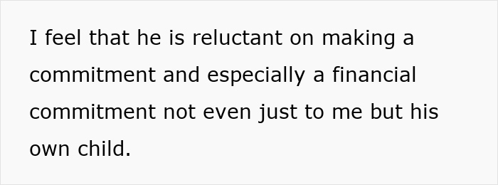 Text image showing a message about reluctance to make a financial commitment to the mother of his child. Text image showing a message about reluctance to make a financial commitment to the mother of his child.
