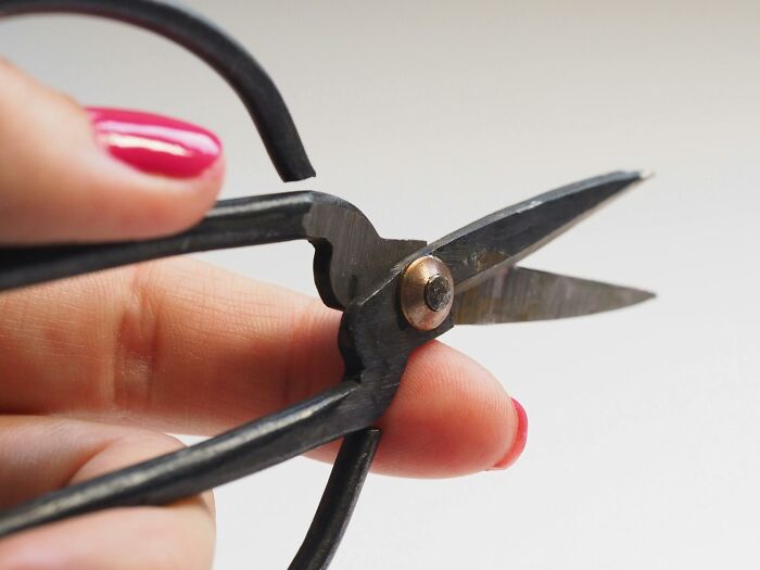 Close-up of hands holding vintage scissors, representing McDonald's employees sharing bizarre experiences.