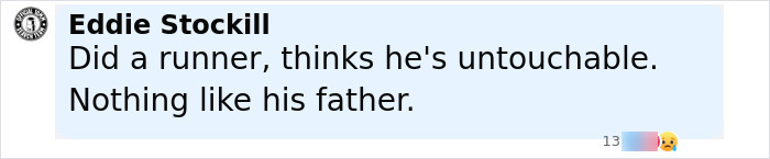 Screenshot of a social media post by Eddie Stockill criticizing a runner and mentioning Robert Irwin dining and dashing at an Australian restaurant. Screenshot of a social media post by Eddie Stockill criticizing a runner and mentioning Robert Irwin dining and dashing at an Australian restaurant.