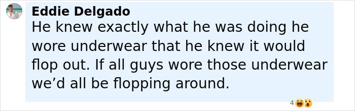 Comment by Eddie Delgado about viral sprinter's underwear flop during race, mentioning modeling offers and viral fame. Comment by Eddie Delgado about viral sprinter's underwear flop during race, mentioning modeling offers and viral fame.