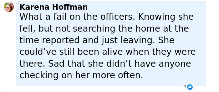 Comment expressing disappointment in officers for not searching the hoarder ex-cop’s house where skeletal remains were found. Comment expressing disappointment in officers for not searching the hoarder ex-cop’s house where skeletal remains were found.