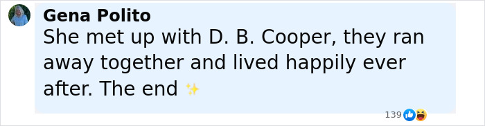 Comment about D. B. Cooper in a social media post, possibly hinting at solving the Amelia Earhart mystery with new satellite images. Comment about D. B. Cooper in a social media post, possibly hinting at solving the Amelia Earhart mystery with new satellite images.
