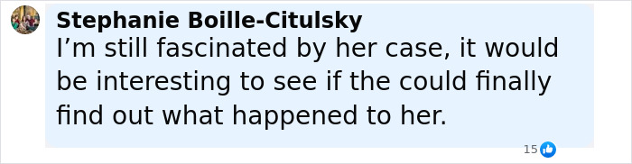 Comment from Stephanie Boille-Citulsky expressing fascination with the Amelia Earhart mystery and hope for new scientific clues. Comment from Stephanie Boille-Citulsky expressing fascination with the Amelia Earhart mystery and hope for new scientific clues.