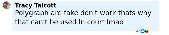 Screenshot of a social media comment discussing the reliability of polygraph tests in relation to Shannon Price and Gary Coleman. Screenshot of a social media comment discussing the reliability of polygraph tests in relation to Shannon Price and Gary Coleman.