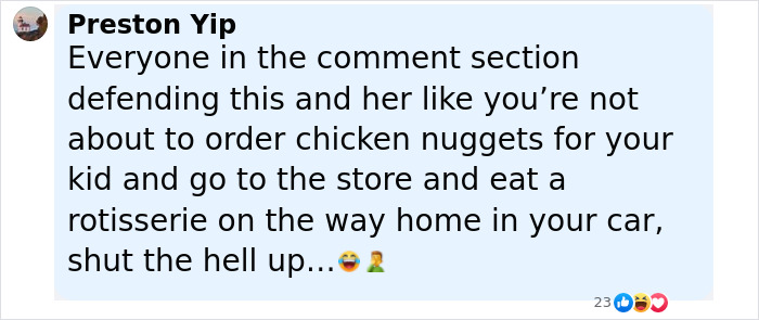 Comment from Preston Yip about people defending a Florida woman who attacked a driver after a chicken was run over. Comment from Preston Yip about people defending a Florida woman who attacked a driver after a chicken was run over.