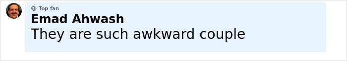 Comment by top fan Emad Ahwash stating they are such awkward couple, related to Meghan Markle and Prince Harry trolling. Comment by top fan Emad Ahwash stating they are such awkward couple, related to Meghan Markle and Prince Harry trolling.