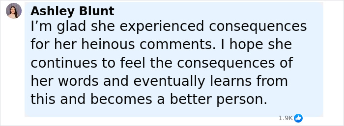 Comment by Ashley Blunt expressing support for consequences after official sparks outrage over flood-stricken Camp Mystic whites-only remarks. Comment by Ashley Blunt expressing support for consequences after official sparks outrage over flood-stricken Camp Mystic whites-only remarks.