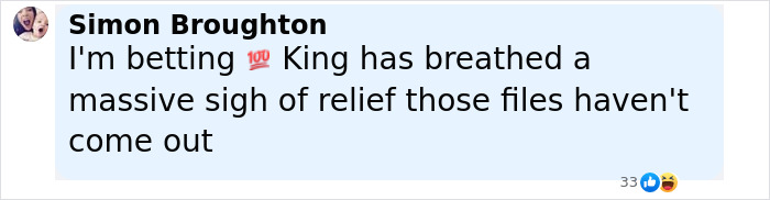 Social media comment speculating on Stephen King's reaction to the Epstein list amid conspiracy theories. Social media comment speculating on Stephen King's reaction to the Epstein list amid conspiracy theories.