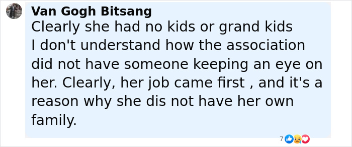 Comment on social media discussing a hoarder ex-cop who had no family and was not monitored by the association. Comment on social media discussing a hoarder ex-cop who had no family and was not monitored by the association.