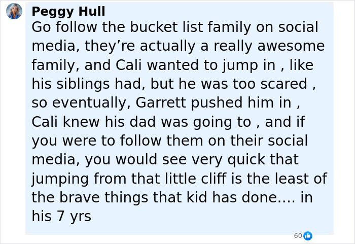 Comment about dad throwing 7-year-old son off cliff to teach him to face his fears sparking public outrage. Comment about dad throwing 7-year-old son off cliff to teach him to face his fears sparking public outrage.