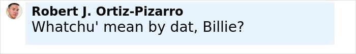 Image showing a social media comment by Robert J. Ortiz-Pizarro questioning Billie Eilish's statement during an Ireland show. Image showing a social media comment by Robert J. Ortiz-Pizarro questioning Billie Eilish's statement during an Ireland show.
