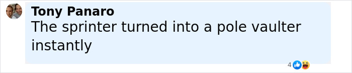 Comment on social media showing a humorous response to a viral sprinter whose privates fell out of his shorts during a race. Comment on social media showing a humorous response to a viral sprinter whose privates fell out of his shorts during a race.