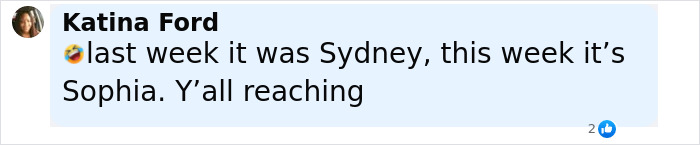 Comment from Katina Ford reacting humorously to discussions about Sofia Vergara's summer romance with Tom Brady. Comment from Katina Ford reacting humorously to discussions about Sofia Vergara's summer romance with Tom Brady.