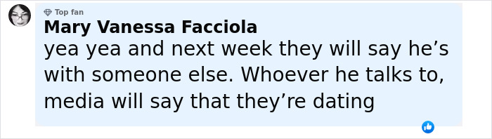 User comment by Mary Vanessa Facciola expressing skepticism about media rumors on dating involving Sofía Vergara and Tom Brady. User comment by Mary Vanessa Facciola expressing skepticism about media rumors on dating involving Sofía Vergara and Tom Brady.