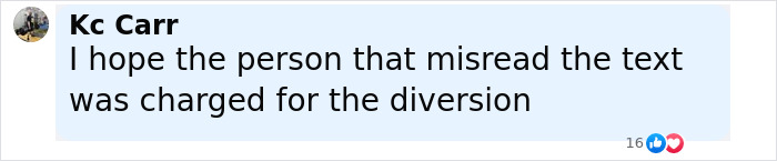 Comment expressing hope that the passenger who misread seat neighbor's text is charged for causing an emergency flight diversion. Comment expressing hope that the passenger who misread seat neighbor's text is charged for causing an emergency flight diversion.