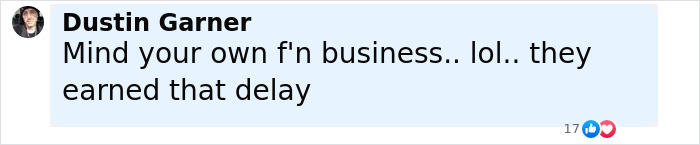 Screenshot of a social media comment on a flight delay sparked by a passenger reading seat neighbor’s text conversation. Screenshot of a social media comment on a flight delay sparked by a passenger reading seat neighbor’s text conversation.