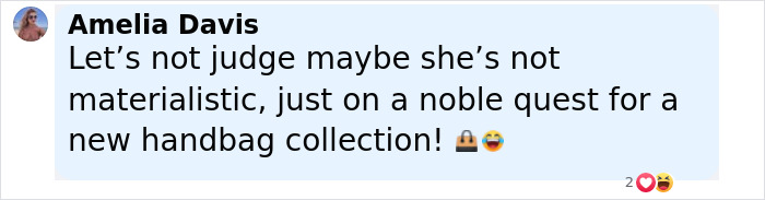 Comment by Amelia Davis discussing judgment and a handbag collection, related to Coldplay cheating scandal HR executive married into Boston's wealthy family. Comment by Amelia Davis discussing judgment and a handbag collection, related to Coldplay cheating scandal HR executive married into Boston's wealthy family.