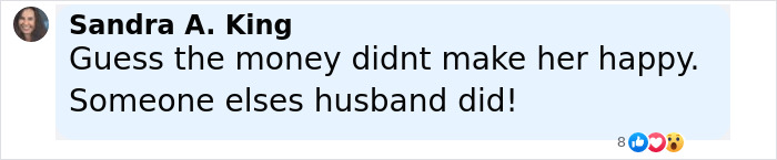 Comment by Sandra A. King expressing opinion on money and happiness related to Coldplay cheating scandal HR executive. Comment by Sandra A. King expressing opinion on money and happiness related to Coldplay cheating scandal HR executive.