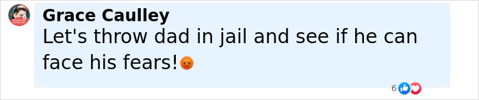 Social media comment expressing outrage over a dad throwing his 7-year-old son off a cliff to face fears. Social media comment expressing outrage over a dad throwing his 7-year-old son off a cliff to face fears.