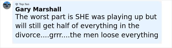 Comment by Gary Marshall expressing frustration over divorce settlements, linked to viral HR executive quitting job. Comment by Gary Marshall expressing frustration over divorce settlements, linked to viral HR executive quitting job.