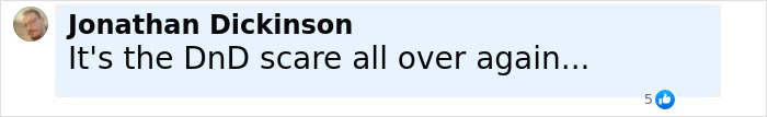 Man named Jonathan Dickinson commenting on a screen, mentioning a DnD scare related to city bans and dark conspiracy concerns. Man named Jonathan Dickinson commenting on a screen, mentioning a DnD scare related to city bans and dark conspiracy concerns.