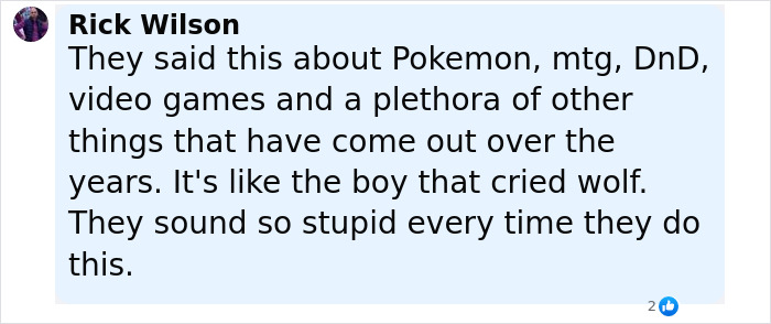 Screenshot of Rick Wilson’s comment comparing Labubu dark conspiracy concerns to past fears about games like Pokemon and DnD. Screenshot of Rick Wilson’s comment comparing Labubu dark conspiracy concerns to past fears about games like Pokemon and DnD.