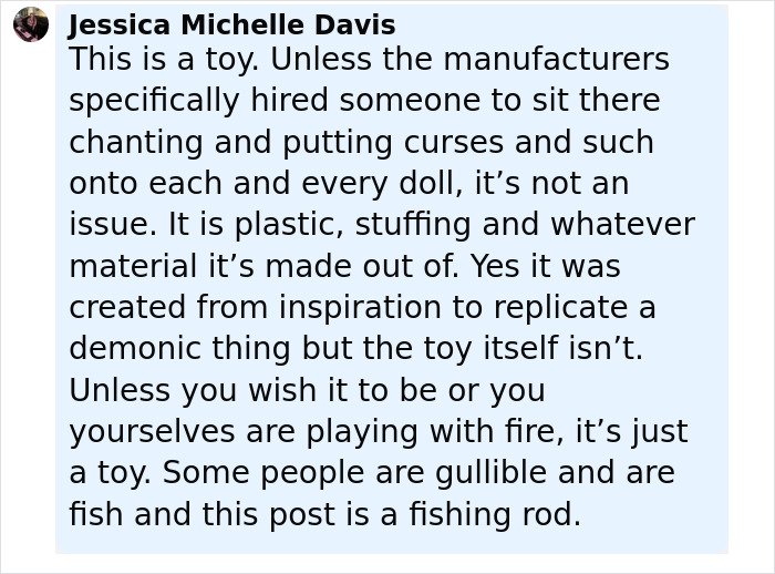 Comment discussing Labubu toy, addressing dark conspiracy concerns and city bans, emphasizing it is just a toy and not harmful. Comment discussing Labubu toy, addressing dark conspiracy concerns and city bans, emphasizing it is just a toy and not harmful.