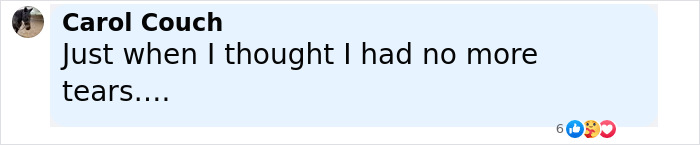 User comment expressing deep sadness with six reactions including likes and sad emojis on social media. User comment expressing deep sadness with six reactions including likes and sad emojis on social media.