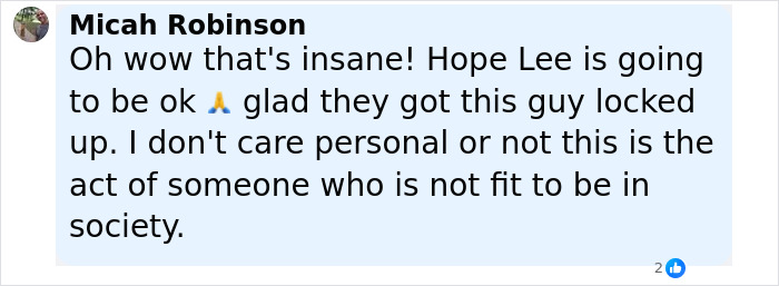 Comment by Micah Robinson expressing concern for Virginia councilman set on fire and relief that attacker was caught. Comment by Micah Robinson expressing concern for Virginia councilman set on fire and relief that attacker was caught.